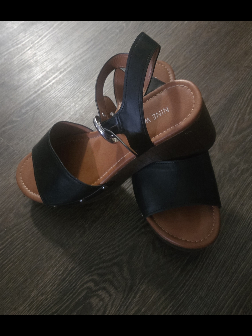 Nine West Black Platform Sandals with Buckle Detail